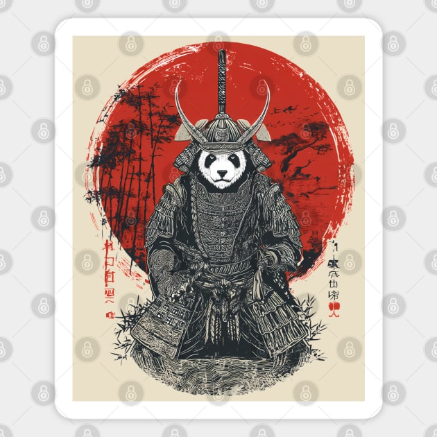 Panda Samurai King in Red Sun Ukiyo-e Style Magnet by TuncGK